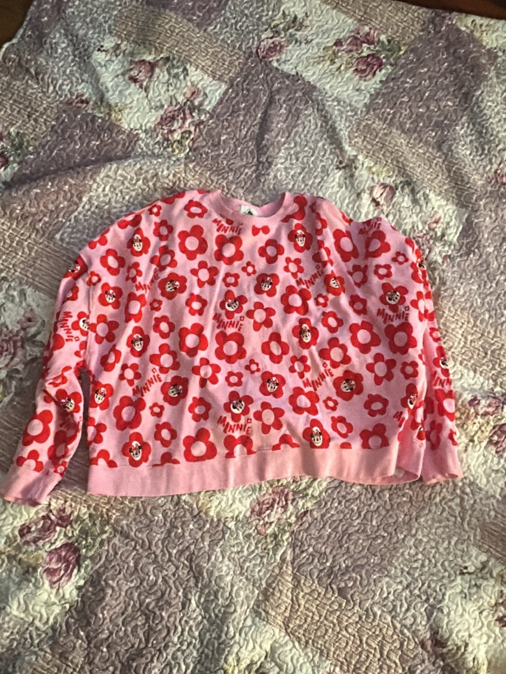 Disney Pink and Red Minnie Floral Crewneck Sweatshirt